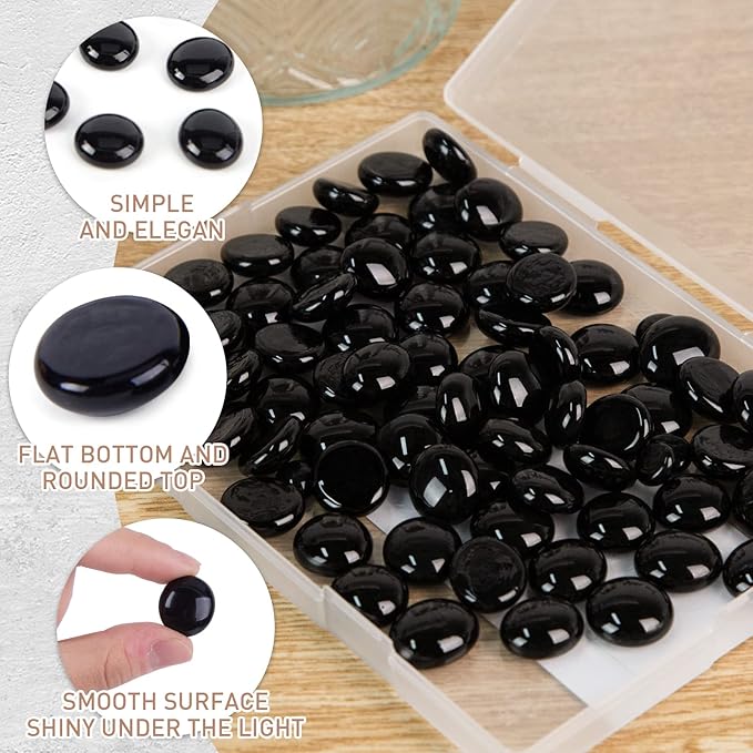 FUTUREPLUSX 1LB Black Flat Glass Marbles, Glass Pebbles Vase Filler, Dark Beads Fishbowl Decorative Gem for Table Scatter Home Decor-PawvioPets