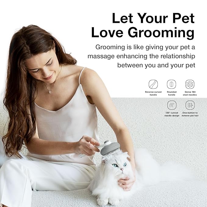 Cat Brush for Shedding, Pet Grooming Self Cleaning Slicker Brush for Cats & Dogs, Grey-PawvioPets