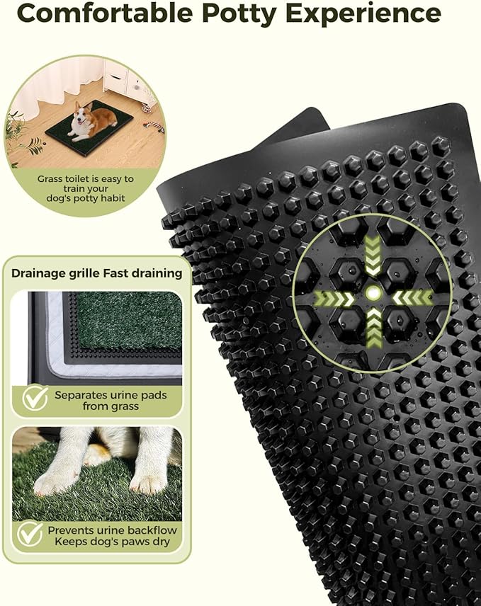 Dog Grass Pad with Tray, 30"x20" Medium Grass Pad for Dogs Potty with 2pcs Artificial Grass, Indoor Dog Litter Box for Balcony Apartment, Realistic, Washable, Less Odor-PawvioPets
