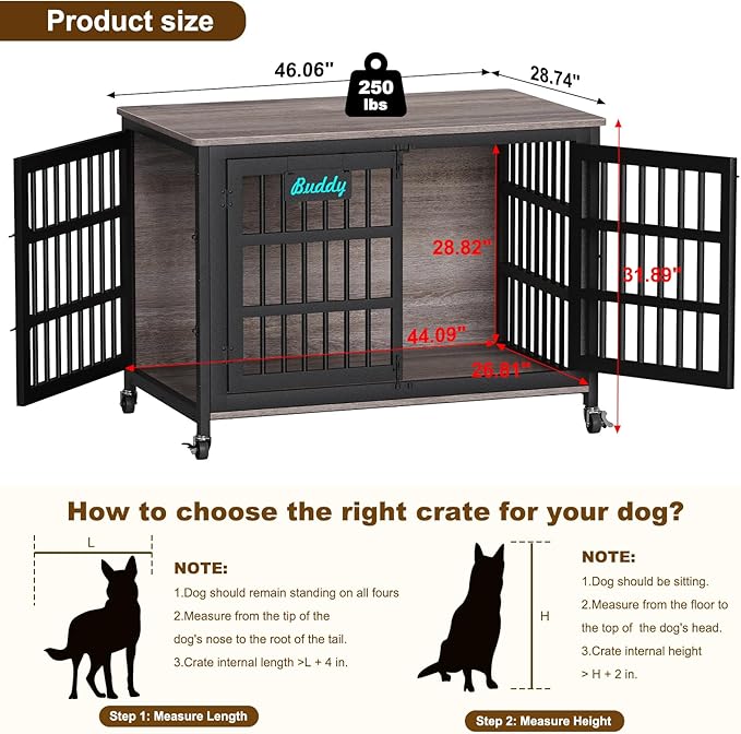 EasyCom 48"/42"/33" XXL Dog Crate Furniture with Casters, Heavy Duty Dog Kennel Indoor for Large Dogs, Escape-Proof and Chew-Proof Dog Cage for high Anxiety Dog, Decorate House as TV Stand, End Table-PawvioPets