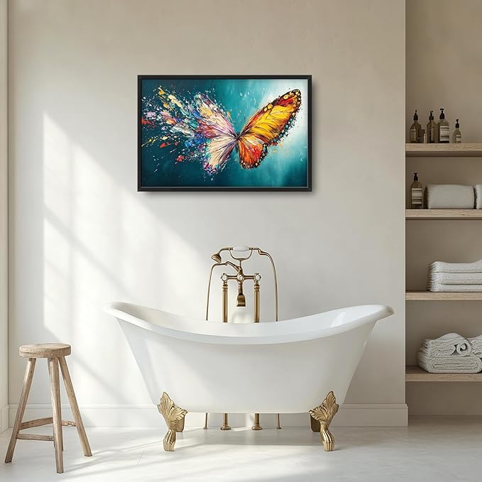 Extra Large Framed Abstract Butterfly Wall Art,Colorful Graffiti Wall Decor,Splashing Wings Pictures for Living Room,Canvas Print Painting Modern Artwork Bedroom Office Bathroom Home Decor 36L x24W-PawvioPets