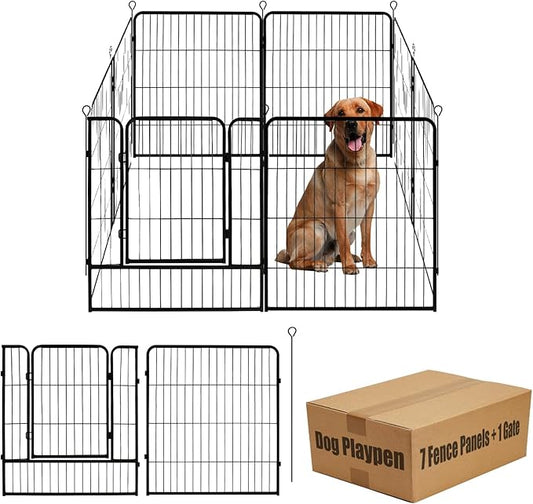 Dog Playpen,24 32 40 48 in(H) Pet Fence Outdoor for Rv Camping,Garden Fence Medium Animal Barrie for Yard,11Ft(L)-56Ft(L) Black Metal Temporary Fencing-PawvioPets