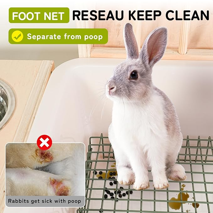 3 in 1 Extra Large Rabbit Hay Feeder with Litter Box, Wooden Bunny Toilet, for Large and Medium-Sized Dwarf Rabbit, Guinea Pig, Chinchillas, Hamster, Ferret, Other Animals-PawvioPets