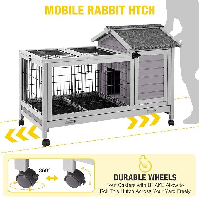 AIVITUVIN Rabbit Hutch Indoor with Wire Rabbit Cage Outdoor Bunny Cage with Run Guinea Pig Cage Leakproof Pull Out Tray-PawvioPets