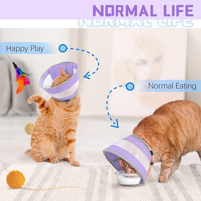 Breathable Air Mesh Cat Cone Collar Soft to Stop Licking, Adjustable, Foldable Lightweight Kitten Cones After Surgery Recovery for Cats & Kittens (Purple, M)-PawvioPets