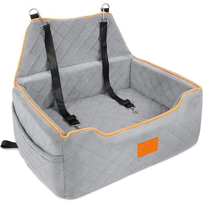 Dog Car Seat for Large/Medium Dog, Booster Seat for Dogs Under 55Lbs or 2 Small Puppy, Detachable and Washable Travel Pet Bed with Thick Cushion and Storage Pockets (Gray)-PawvioPets