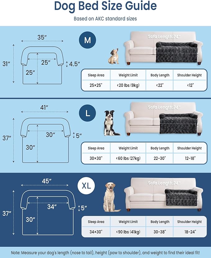 Calming Extra Large Dog Bed for Couch, 45 x 37 inch Removable Couch Cover for Dogs Washable, Non-Slip Fluffy Plush Dog Sofa Mat for Furniture Protector - Dark Grey-PawvioPets