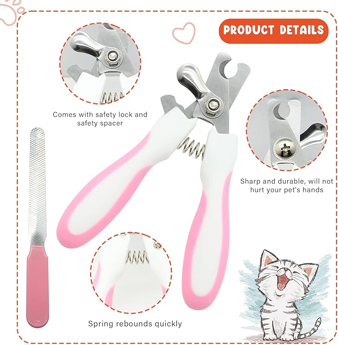 Cat Grooming Kit Set with Pet Shedding Slicker Brush Nail Clipper Trimmer Pet Massage Bath Glove Flea Comb for Bunny Puppy Kitten Guinea Pig Chinchilla Ferret Small Animals (Red, Pink)-PawvioPets