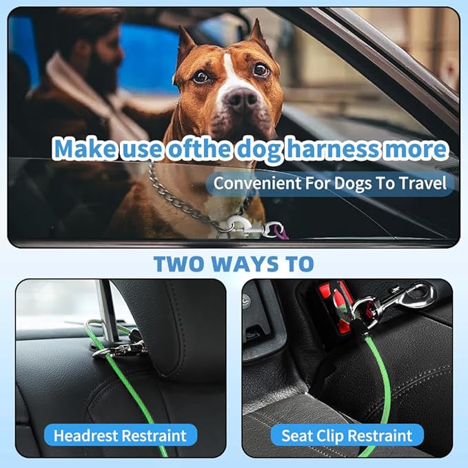 Dog Seat Belt Harness for Car,Dog Seatbelt of Coated Wire Leash Safety Restraint,No Chew Tether Cable Vehicle,Double Clips & Latch(Green, 16 inch/40 CM)-PawvioPets