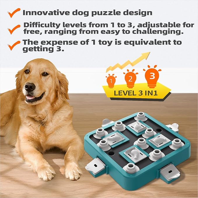 Dog Puzzle Toy Mental Stimulation - Level 3 in 1 Dogs Food Feeder Puzzle, Dog Treat Puzzle Feeder (Advanced-Mars Green Board)-PawvioPets