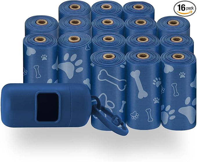 Best Pet Supplies Dog Poop Bags (240 Bags) for Waste Refuse Cleanup, Doggy Roll Replacements for Outdoor Puppy Walking and Travel, Leak Proof and Tear Resistant, Thick Plastic - Royal Blue-PawvioPets