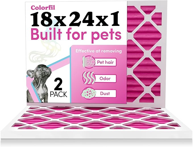 Colorfil 18x24x1 Air Filter (2-Pack) | Made in the USA | Color Changing | Remove Cat and Dog Odor | MERV 8 for Pet Hair Dander and Dust | 17.5"x23.5"x0.75" Exact Size-PawvioPets