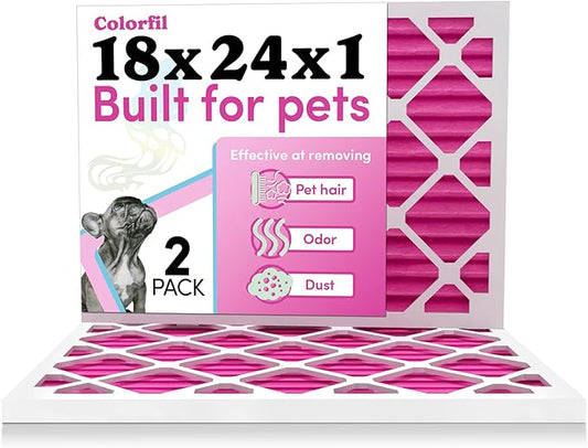 Colorfil 18x24x1 Air Filter (2-Pack) | Made in the USA | Color Changing | Remove Cat and Dog Odor | MERV 8 for Pet Hair Dander and Dust | 17.5"x23.5"x0.75" Exact Size-PawvioPets