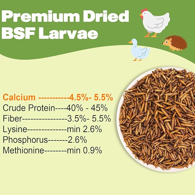 10LB Dried Black Soldier Fly Larvae, 86X Calcium Than Dried Mealworms, High Protein Non-GMO Organic Chicken Feed-PawvioPets