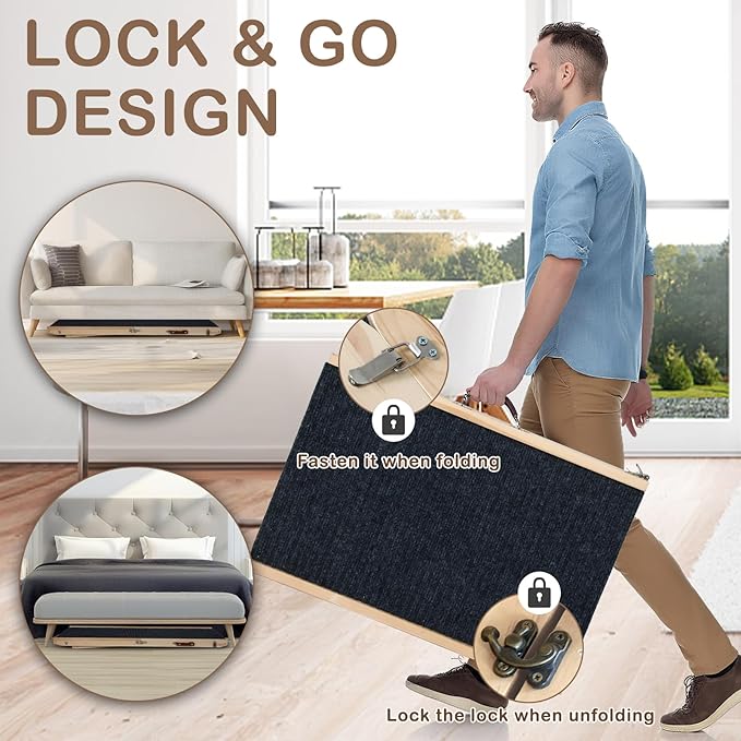 Folding Dog Ramp Safety for Bed, Wooden 5 Adjustable Height Pet Ramps, Potable Dog Steps with Non-Slip Traction Mat, Dog Step, Dogs Stairs for SUV Car, Couch, Safe,Height Bed(47.3 Inch Long)-PawvioPets