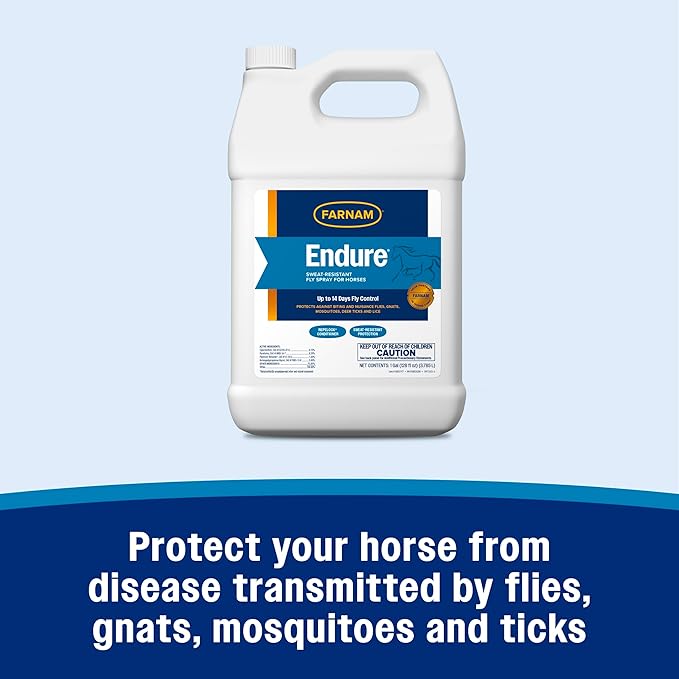 Farnam Endure Sweat-Resistant Fly Spray for Horses, Lasts Up to 14 Days, Protects Against Flies, Gnats, Mosquitoes, Ticks & Lice, 128 oz.-PawvioPets