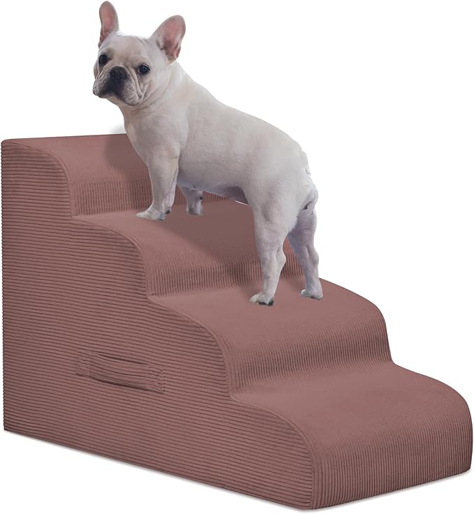Dog Steps for Small Dogs, 4-Step Pet Ramp Stairs for High Beds and Sofa, Non-Slip Pet Stairs for Small Dogs and Cats, Removable and Easy to Clean Cover, Pink-PawvioPets