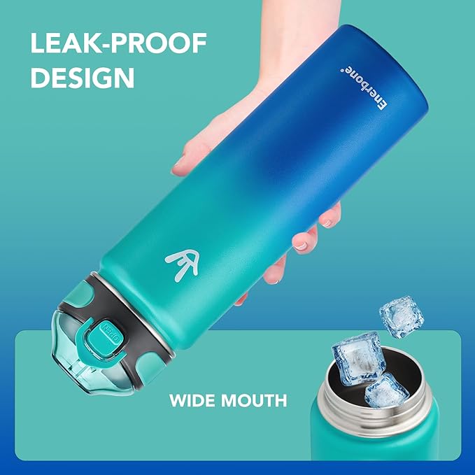 Enerbone 24 oz Insulated Water Bottle, Stainless Steel Bottle with Carrying Strap, Double-Wall Vacuum Insulation Design, Leakproof Sports Bottle with Straw, Keep Drinks Cold or Hot for Hours-PawvioPets