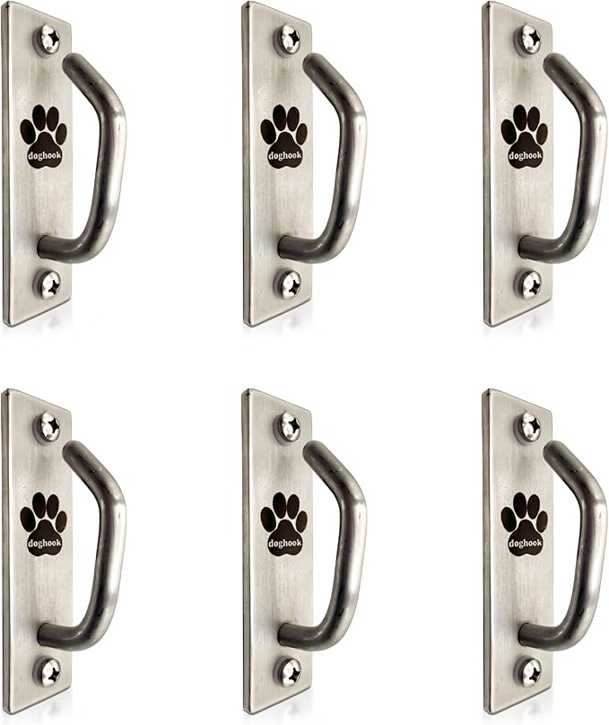 Canine Hitch- Secure Dog Leash Parking Mounted Indoor – Outdoor Wall Hook - Tie Out Stainless Steel Practical Lead Management for Home & Business, Slim Compact 6 Pack-PawvioPets