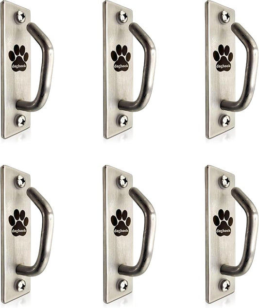 Canine Hitch- Secure Dog Leash Parking Mounted Indoor – Outdoor Wall Hook - Tie Out Stainless Steel Practical Lead Management for Home & Business, Slim Compact 6 Pack-PawvioPets