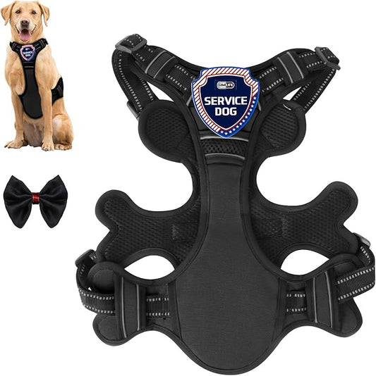 Dog Harness, Adjustable Reflective Dog Vest No Pull Dog Harness with Badge and Bow Tie for Puppy Small Medium Large Dogs-PawvioPets