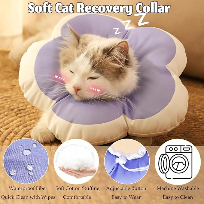 Cat Cone Collar Soft, Adjustable Kitten Cone After Surgery, Waterproof Recovery E Collar for Pet to Stop Licking(Purple Flower, Medium)-PawvioPets