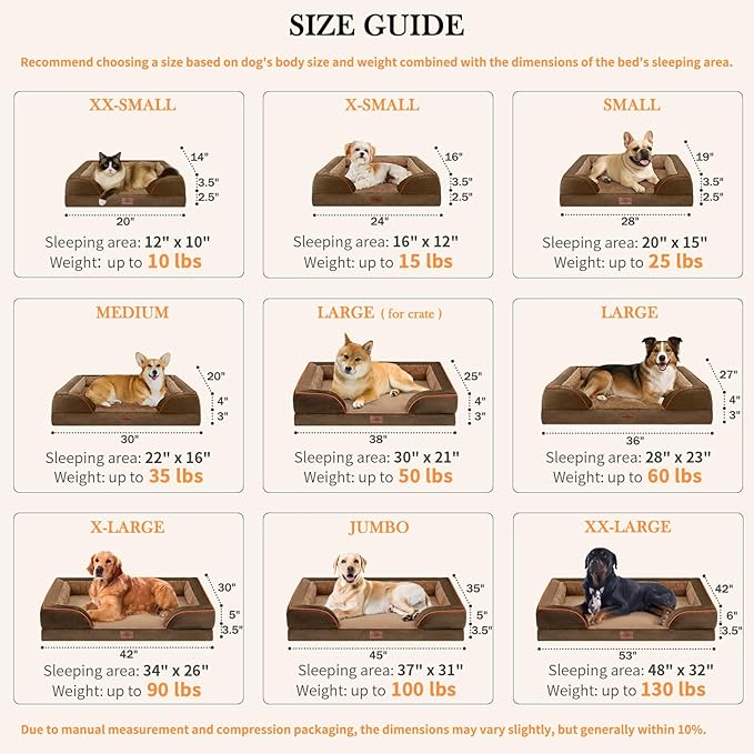 Comfort Expression XXL Orthopedic Dog Bed for Extra Large Dogs, Washable Dogs Sofa Bed, Waterproof Orthopedic Foam Dog Beds with Removable Cover & Non-Slip Bottom(XX-Large,Brown)-PawvioPets