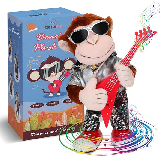 Dancing Monkey Plush Toy, Stuffed Toys, Dancing Singing, Body Shaking, and Guitar Shaking, Punk Molding, One Button Control, Children's Education Toys, Musical Intelligence Development-PawvioPets