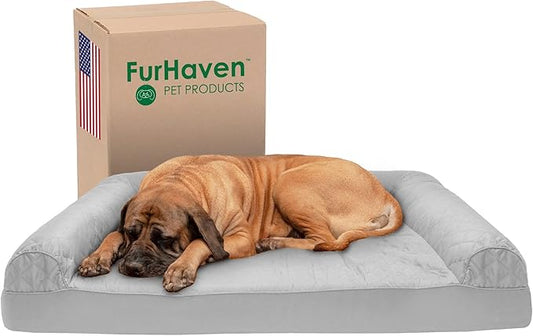 Furhaven Cooling Gel Dog Bed for Large Dogs w/ Removable Bolsters & Washable Cover, For Dogs Up to 125 lbs - Quilted Sofa - Silver Gray, Jumbo Plus/XXL-PawvioPets