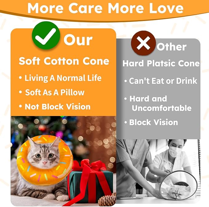 Cat Cone Collar Soft, Cat Recovery Collar for Wound Healing Cute Donut Adjustable Kitten Cones to Stop Licking Comfortable Lightweight Neck Elizabethan Collars for Kittens After Surgery-PawvioPets