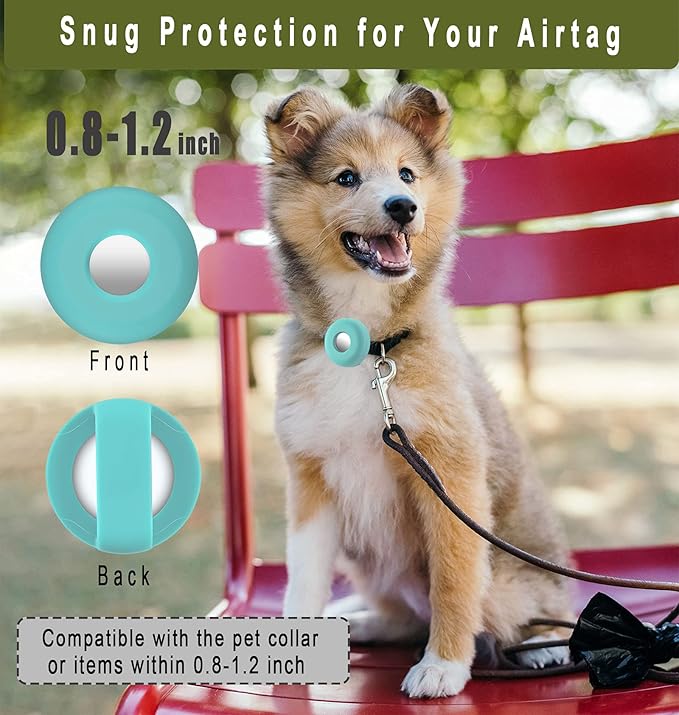 Airtag Holder for Dog Collar, Cibaabo Silicone Air Tag Case Cover Compatible with Apple Airtags for 0.8-1.2inch Cat Pet Collar Harness Loop-PawvioPets