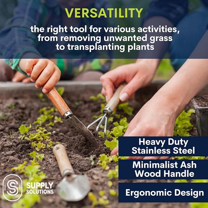 Gardening Tools - Perfect Garden Tools for Women or Men - Small Heavy Duty Gardening Hand Tools with Trowel, Transplanter, Fork, Rake, and Cultivator - Ergonomic Design Gardening Kit-PawvioPets