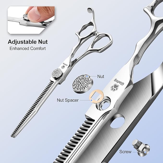 GLADOG 6.5" 9CR Thinning Shears for Dogs - Professional Dog Thinning Scissors with Luxurious Diamond Pivot Nut, Ideal Dog Grooming Scissors for Reducing Bulk, Dog Shears，Dogs Scissor for Grooming-PawvioPets