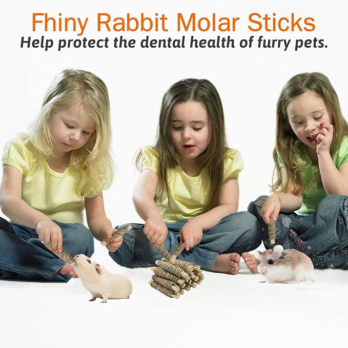 Fhiny 18 PCS Guinea Pig Chew Toys, Natural Seagrass Sweet Bamboo Molar Sticks for Teeth Bunny Chew Toys Cage Accessories for Rabbit Bunny Guinea Pig Chinchilla Hamster-PawvioPets