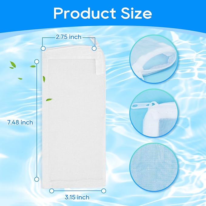 15PCS Media Bags for Aquarium, Extra Fine Mesh Bag Reusable Nylon Net Aquarium Filter Bags with Plastic Zipper for Extra Fine Resins Filter, 3.1 x 7.9 Inch-PawvioPets