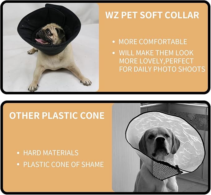 Adjustable Dog Cat Cone,Soft Recovery Cat Cone Collar,Dog Protective Collar for Cats,Puppy and Dogs,Black,Large-PawvioPets