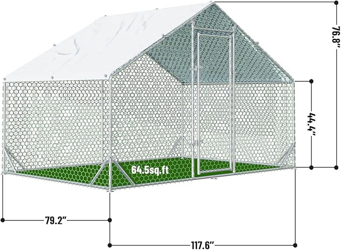 4ever2buy Large Metal Chicken Coop with Run Walk-in Poultry Cage Chicken Runs House Pen Cage Spire Roofed Chicken Coops with Anti-Ultraviolet Cover for Outdoor Backyard Farm Use 9.8’L x 6.6’W x 6.4’H-PawvioPets
