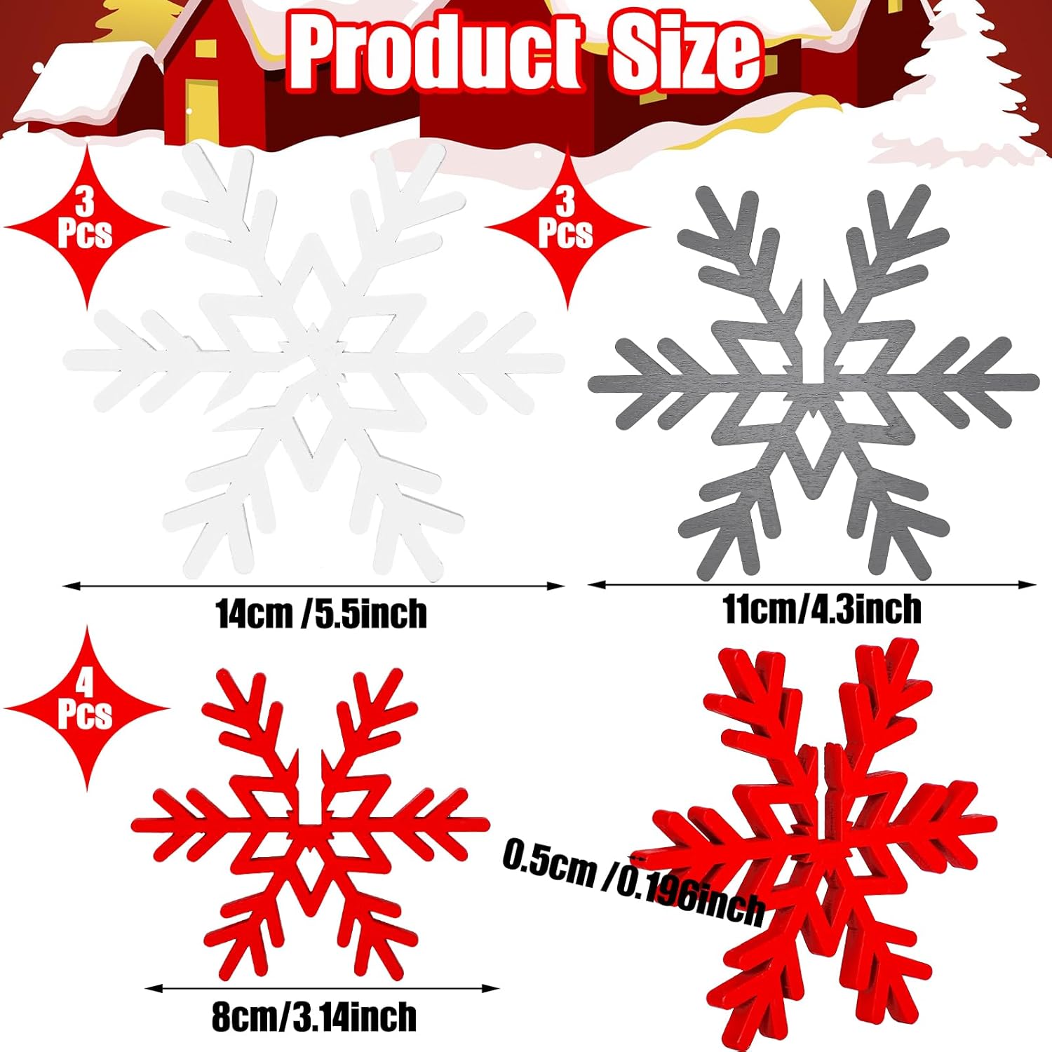 Qunclay 20 Pcs Wooden Snowflake Decorations 3D Snowflake Tabletop Decor Christmas Signs and Centerpiece for Winter Wonderland Decorations Xmas Tiered Tray Decor(Red, Gray, White)