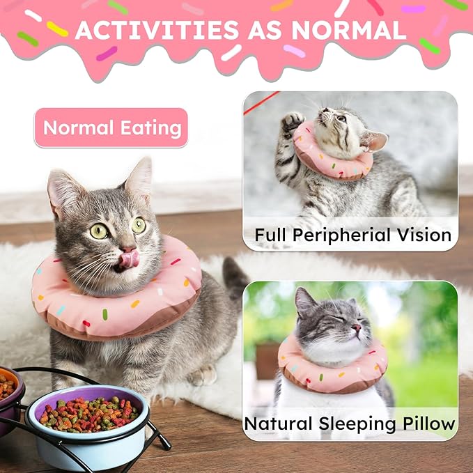 Cat Cone Collar Soft, Waterproof Cat Recovery Collars Spay Cones to Stop Licking Cute Donut E Collar After Surgery Anti-Lick Wound Healing Safety Elizabethan Collar for Kittens (Donut Pink, Large)-PawvioPets