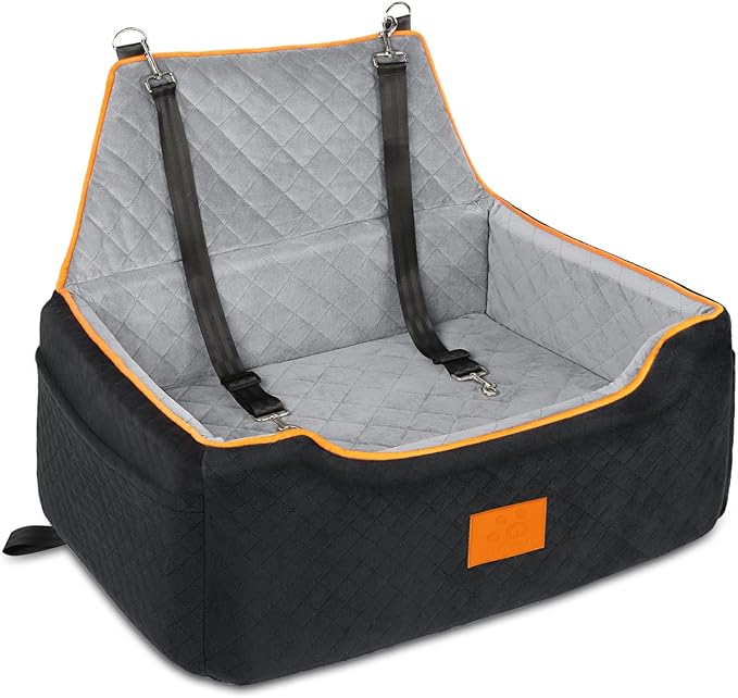 Dog Car Seat for Large/Medium Dog, Booster Seat for Dogs Under 55Lbs or 2 Small, Detachable and Washable Travel Pet Seat with Thick Cushion and Storage Pockets (Black/Gray)-PawvioPets