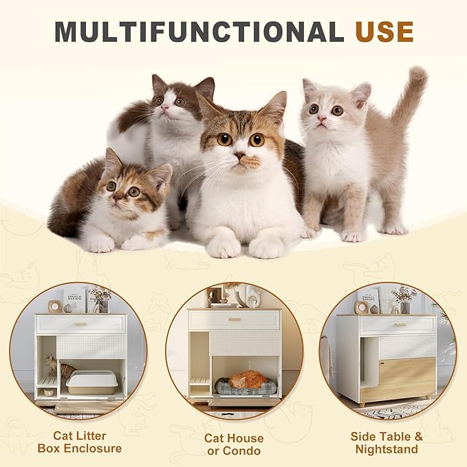 Cat Litter Box Enclosure - Indoor Litter Box Furniture Hidden with Drawer and Door - 32"x19"x32"H-PawvioPets
