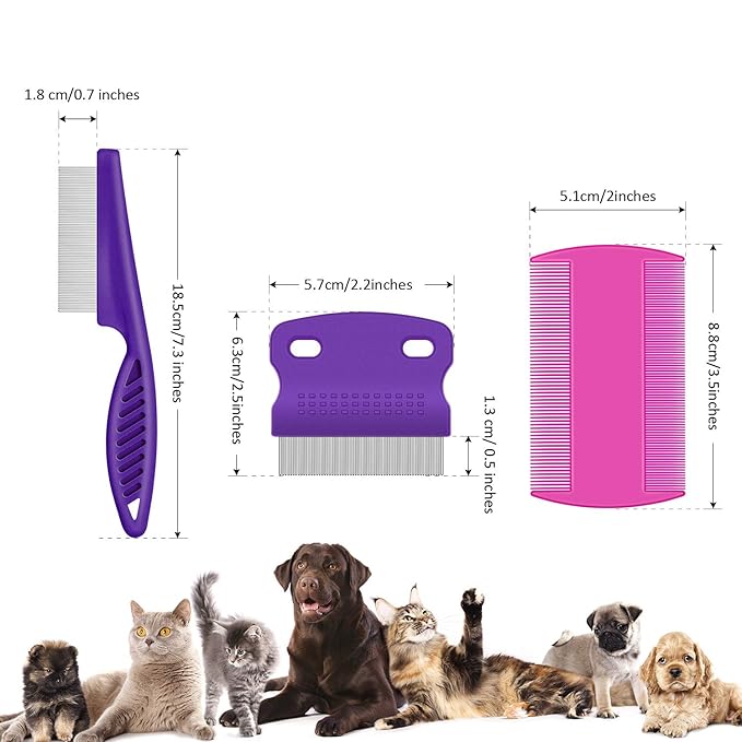 6 Pieces Pet Lice Combs Dog Grooming Flea Cat Tear Stain Comb for Removal Dandruff, Hair Stain, Nit(Pink, Green, Purple, Yellow)-PawvioPets