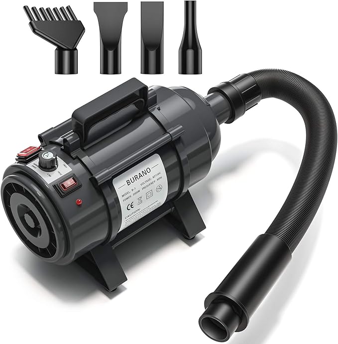Burano Dog Dryer, High Velocity Pet Hair Dryer, 4.3HP Stepless Adjustable Speed Dog Hair Force Dryer, Powerful Pet Blower with Heater-PawvioPets