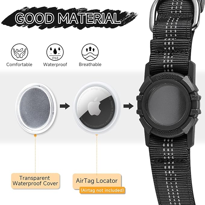 Dog Collar Compatible with Airtag, with Waterproof Cover, Multiple Colors, Multiple Sizes, Breathable Cotton and Linen Material, Suitable for Small, Medium and Large Dogs-PawvioPets
