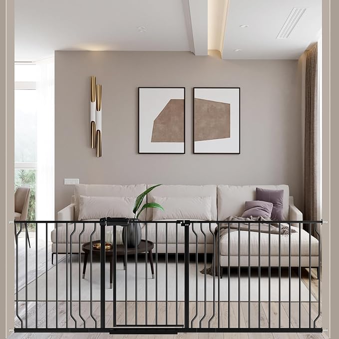 ALLAIBB Extra Wide Pressure Mounted Baby Gate Walk Through Child Kids Safety Toddler Tension Black Long Large Pet Dog Gates with Extension for doorways Kitchen (71.65-85.03"/182-218cm, Black)-PawvioPets