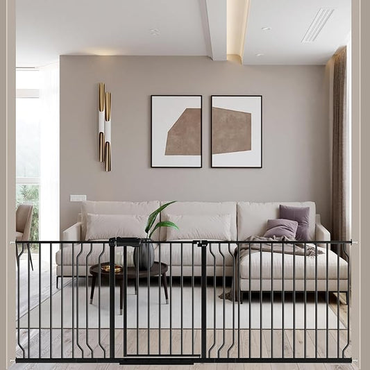 ALLAIBB Extra Wide Pressure Mounted Baby Gate Walk Through Child Kids Safety Toddler Tension Black Long Large Pet Dog Gates with Extension for doorways Kitchen (71.65-85.03"/182-218cm, Black)-PawvioPets