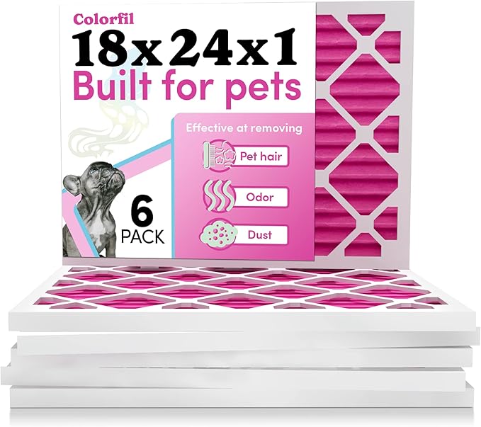 Colorfil 18x24x1 Air Filter (6-Pack) | Made in the USA | Color Changing | Remove Cat and Dog Odor | MERV 8 for Pet Hair Dander and Dust | 17.5"x23.5"x0.75" Exact Size-PawvioPets