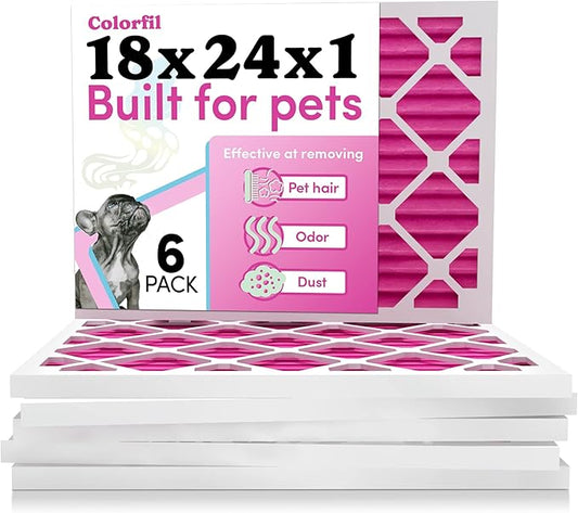 Colorfil 18x24x1 Air Filter (6-Pack) | Made in the USA | Color Changing | Remove Cat and Dog Odor | MERV 8 for Pet Hair Dander and Dust | 17.5"x23.5"x0.75" Exact Size-PawvioPets