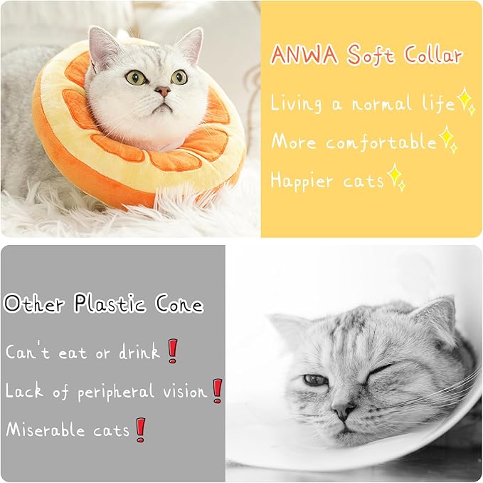 ANWA Adjustable Cat Cone Collar Soft, Cute Cat Donut Collar After Surgery, Kitten Recovery Cones to Stop Licking-PawvioPets