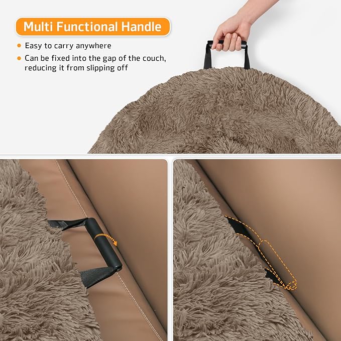 Calming Dog Bed Fluffy Plush Dog Mat for Furniture Protector with Removable Washable Cover for Large Medium Small Dogs and Cats (Large(45x37x6), Camel)-PawvioPets